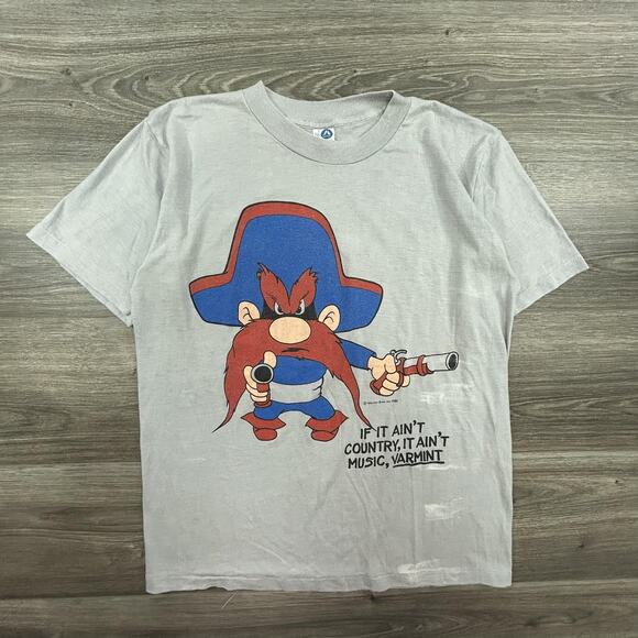 Vintage Yosemite Sam Shirt Mens Large Gray Looney Tunes Country Music USA 80s - Picture 1 of 7